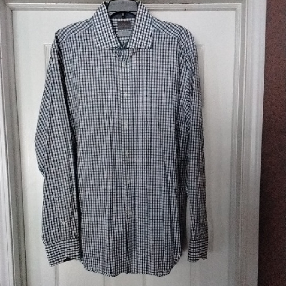 Thomas Dean Men's Blue and White Checkered Shirt